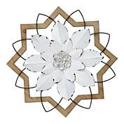 HomeRoots Decor Metal White Flower & Wood Frame Wall Art - 373395