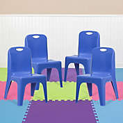 Flash Furniture 4 Pack Blue Plastic Stackable School Chair with Carrying Handle and 11&#39;&#39; Seat Height