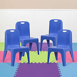 Flash Furniture 4 Pack Blue Plastic Stackable School Chair with Carrying Handle and 11'' Seat Height