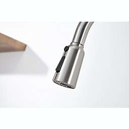 New Space Kitchen Sink Faucet with Pull Out Sprayer Brushed  Steel High Arc Kitchen Sink