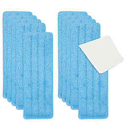 Juvale 10 Pack Washable Flat Mop Head Pads, Microfiber Replacement Hook and Loop Cleaning Cloth (16.5 x 5.5 inch, Blue)