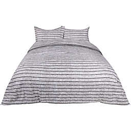 PiccoCasa Polyester 3-Piece Stripe Cal King Comforter And Sham Set, Gray