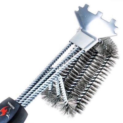 Rustproof Grill Brush with Scraper and Bottle Opener 43 cm Long Grill Brush with Triple Brush Head BOOMASALUU® Premium Grill Brush Made of Stainless Steel