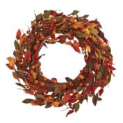 Nearly Natural 20" Harvest Leaf and Mini Pumpkin Artificial Wreath