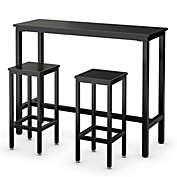 Costway-CA 3 Pieces Bar Table Counter Breakfast Bar Dining Table with Stools-Black