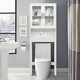 Slickblue Over the Toilet Storage Cabinet Bathroom Space Saver with Tempered Glass Door