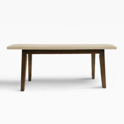 WestinTrends Mid Century Modern Solid Wood Upholstered Bench, Beige