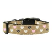 Mirage Pet Products Argyle Hearts Nylon Ribbon 1" Wide Dog Collar, Tan/Medium