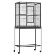 PawHut 30" Rolling Metal Bird Cage Feeder with Detachable Rolling Stand, Storage Shelf, Wood Perch & Food Container