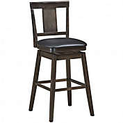 Costway-CA 29 inch Swivel Upholstered Counter Height Bar Stool with Rubber Wood Legs