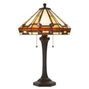 Cal Lighting 60W X 2 Tiffany Table Lamp With Pull Chain Switch With Resin Lamp Body