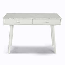 Bianco Contemporary Durable Viola Italian Carrara White Marble Writing Desk with Storage & White Legs - 44