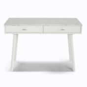 The Bianco Collection Viola 44" Rectangular Italian Carrara White Marble Writing Desk with White Legs