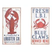 Urban Trends Collection Wood Rectangle Wall Art with Printed "Crab and Lobster" Design Assortment of Two Distressed Finish Beige