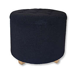 ITY International - Round Ottoman/ Footstool with Storage, Plush Fabric, 18" x 16", Black