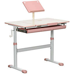Halifax North America Kids Desk, Height Adjustable Children School Study Table, Student Writing Desk with Tilt Desktop, Drawer, Reading Board, Pink