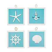 Okuna Outpost Beach Home Wall Décor, Starfish and Seashell Decorations (Blue, 4 Piece Set)