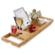 Casafield Bamboo Bathtub Caddy - Luxury Expandable Bath Tray - Adjustable Tub Organizer Holder for Tablet, Book, Phone, Wine Glass, Candles, and Soap