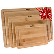 BlauKe Bamboo Cutting Board Set of 3, Wood Cutting Board for Meat Cheese Vegetables, Organic Wooden Cutting Boards for Kitchen, Wood Serving Tray