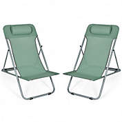 Costway Portable Beach Chair Set of 2 with Headrest -Green