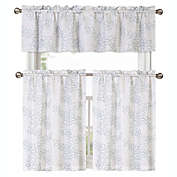 Kate Aurora Shabby Living Brielle Complete 3 Piece Embroidered Floral Cafe Kitchen Curtain Tier & Valance Set - 56 in. W x 36 in. L, Aqua