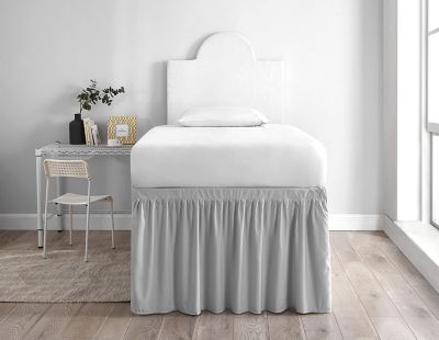 Beige Stone Gray Tailored Bedskirt in Belmont Metal Gray Damask Floral