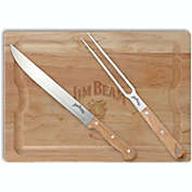 Jim Beam 3-Piece Carving Set, Includes Stainless Steel Knife and Fork with Wood Handles and Wooden Carving Board
