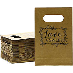 Sparkle and Bash Kraft Wedding Favor Bags with Handles, Love is Sweet (5.5 x 8.5 in, 50 Pack)