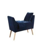 Saltoro Sherpi Button Tufted Wooden Storage Bench with Pillow and Blanket, Blue-