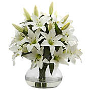 Nearly Natural Large Lily Arrangement with Vase