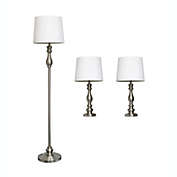 Elegant Designs Brushed Steel Three Pack Lamp Set  - 2 Table Lamps  1 Floor Lamp