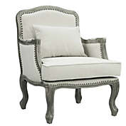 Saltoro Sherpi Warn 39 Inch Classic Accent Chair, Nailhead Trim, Box Cushion, Cream, Brown-