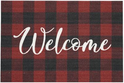 Nourison Light Enhance Plaid Welcome 2&#39; x 3&#39; Black/Red Fall Christmas Holiday Accent Rug