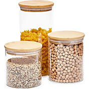 Juvale Glass Canisters with Airtight Bamboo Lids, 3 Sizes for Pantry Storage (3 Pack)