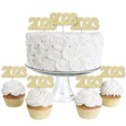 Big Dot of Happiness Gold Glitter 2023 - No-Mess Real Gold Glitter Dessert Cupcake Toppers - 2023 New Year Party Clear Treat Picks 24 Ct