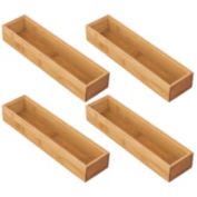 mDesign Bamboo Stackable Kitchen Drawer Organizer Tray, 4 Pack - Natural Wood