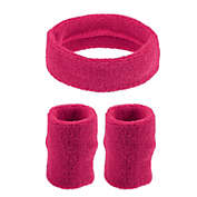 Unique Bargains 3 Pieces Sports Headband Wristband Cotton Blend Sweat Absorbing Head Band Peach Red for Women