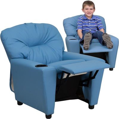 Flash Furniture Contemporary Light Blue Vinyl Kids Recliner With Cup Holder - Light Blue Vinyl
