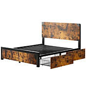 Idealhouse Lolita Vintage Full Platform Bed with Headboard and 4 Drawers