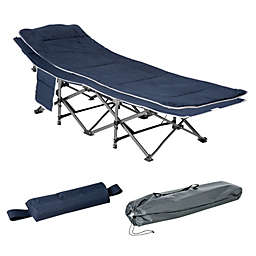 Outsunny Heavy Duty Double Camping Cot for Adults With Portable Carrying Bag Hiking and Backpacking, Outdoor Folding Lightweight Sleeping Bed, Blue