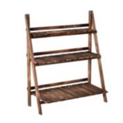 Outsunny 31.5" x 14.75" x 37" 3-Level Rustic Wooden Folding Plant Stand with Slatted Bottom & Elevated Vertical Design