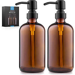 Zulay Kitchen Amber Glass Soap Dispenser - 2 Pack (16oz)