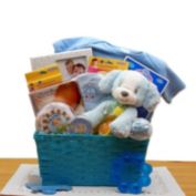 GBDS Puppy Love New Baby Gift Basket - Blue - baby bath set -  baby boy gift basket
