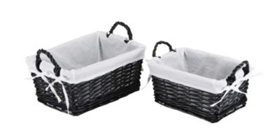 Cheungs Home Indoor Decorative Willow Baskets with Fabric Liners - Large, Set of 2, Black