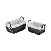 Cheungs Home Indoor Decorative Willow Baskets with Fabric Liners - Large, Set of 2, Black