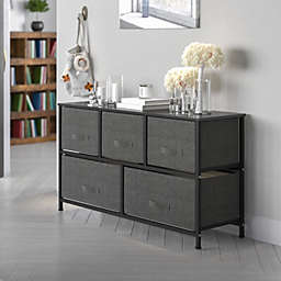 Emma + Oliver 5 Drawer Storage Chest with Black Wood Top & Dark Gray Fabric Pull Drawers