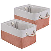Unique Bargains Fabric Storage Bins Storage Basket Bin Set of 2, Foldable Fabric Storage Basket Bins, Sturdy Cube Box Collapsible Organizer with Handles for Bedroom Office Closet M Orange & White