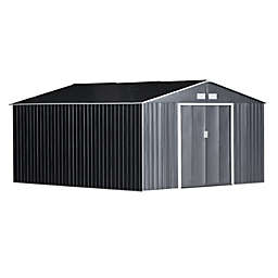 Outsunny 13' x 11' Outdoor Backyard Garden Tool Shed with Double Sliding Doors, 4 Airy Vents, & Durable Steel, Dark Grey
