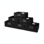 Niche Cubo Set of 6 Half-Size Foldable Fabric Storage Bin with Chrome Handles - Black