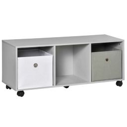 HOMCOM Toy Chest Kids Mobile Cabinet Storage Organizer Children Display Shelf for Toys Clothes Books Bedroom with Wheels Drawers, Grey